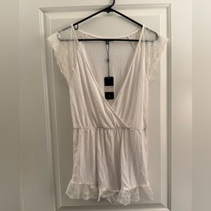 NWT WILDFOX White Lace Trim Sleep Bridal Romper